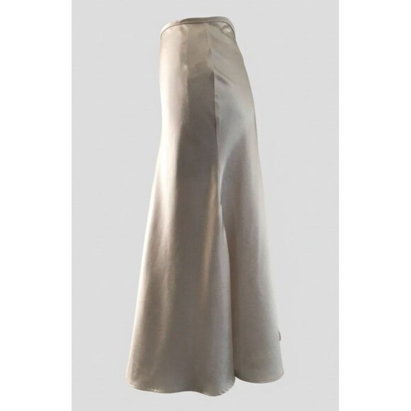 Cider Ivory Satin Neutral Classic Chic Flared A Line Midi Skirt - L - Picture 3 of 7